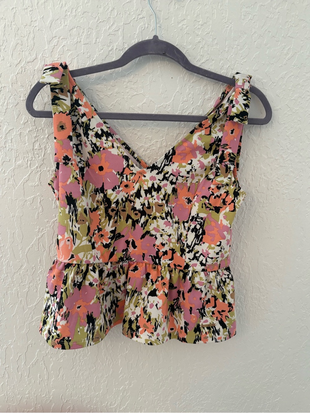 Nine West Pink & Green Floral Peplum Tank